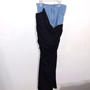 Two-Tone Denim and Black Maxi Skirt- W Sz Medium